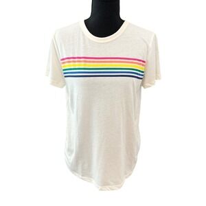 Marine Layer Women's Easy Crop Graphic Tee Soft Rainbow Stripe M Colorful Pride